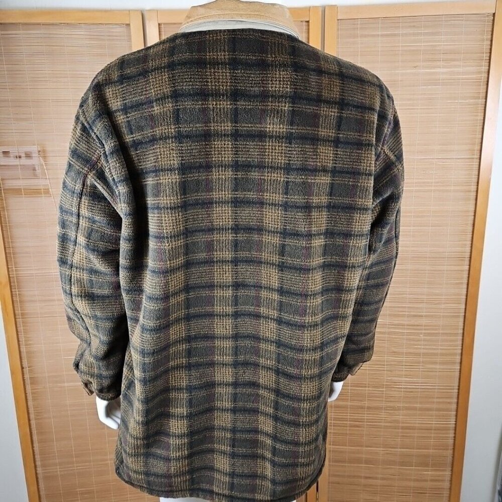 Orvis Fleece Teddy Jacket Mens XL Brown Black Plaid Faux Suede Utility Vintage - Picture 3 of 13